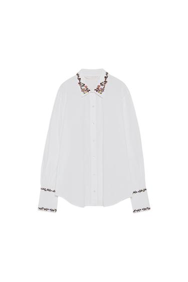 SHIRT WITH EMBROIDERED COLLAR AND CUFFS