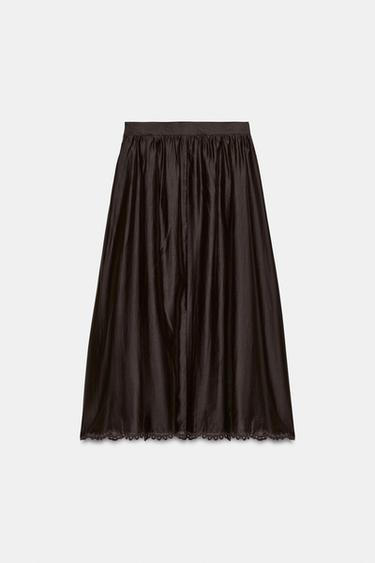 JUPE MI-LONGUE BRODÉE AMple - Marron de Zara - Image 5