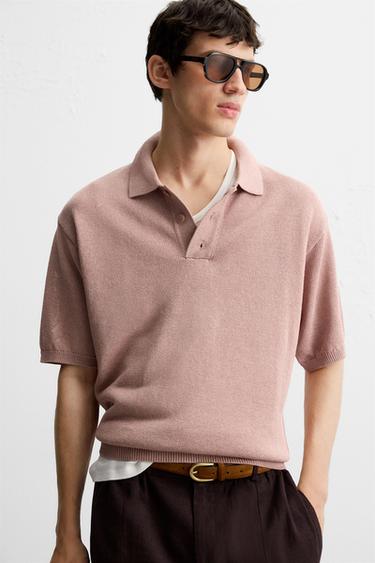 TEXTURED KNIT POLO SHIRT - Pink by Zara - Image 4