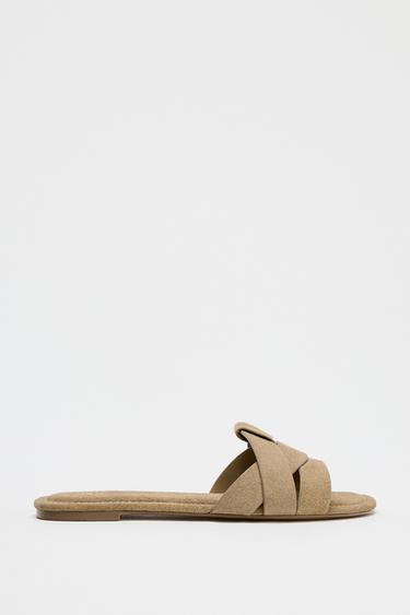 FLACHE VELOURSLEDERSANDALE MIT KREUZRIEMEN - Braun von Zara
