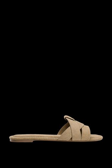 CROSSOVER SPLIT SUEDE FLAT SANDALS - Brown by Zara - Image 0