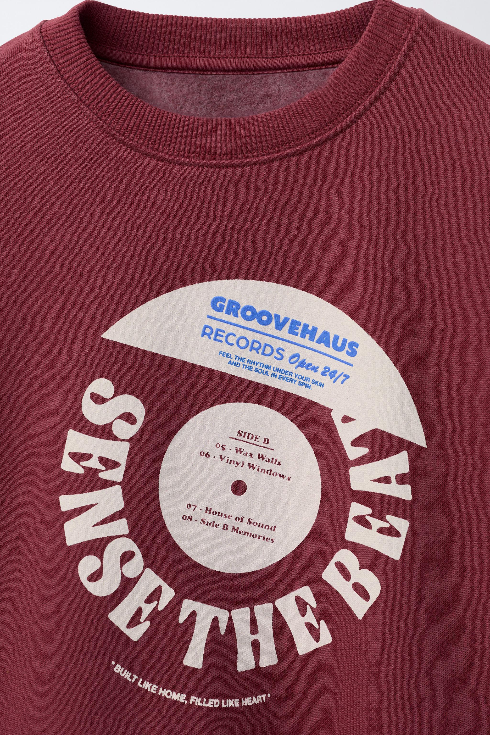 りう VINYL PRINT SWEATSHIRT - Wine | ZARA United States