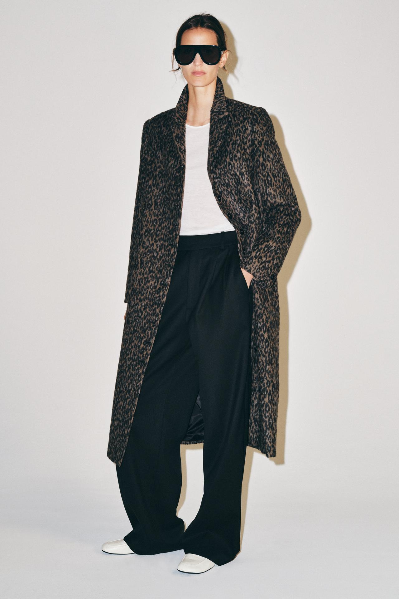 ANIMAL PRINT LONG COAT ZW COLLECTION — Leopard / taupe brown