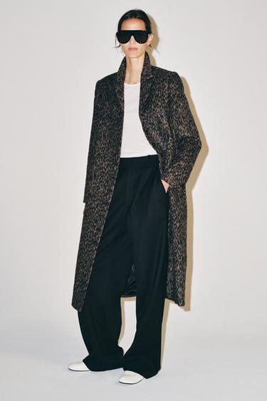 ANIMAL PRINT LONG COAT ZW COLLECTION — Leopard / taupe brown 1