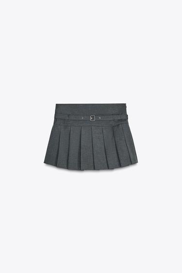 FALDA PANTALÓN TABLAS CINTURÓN - Gris de Zara