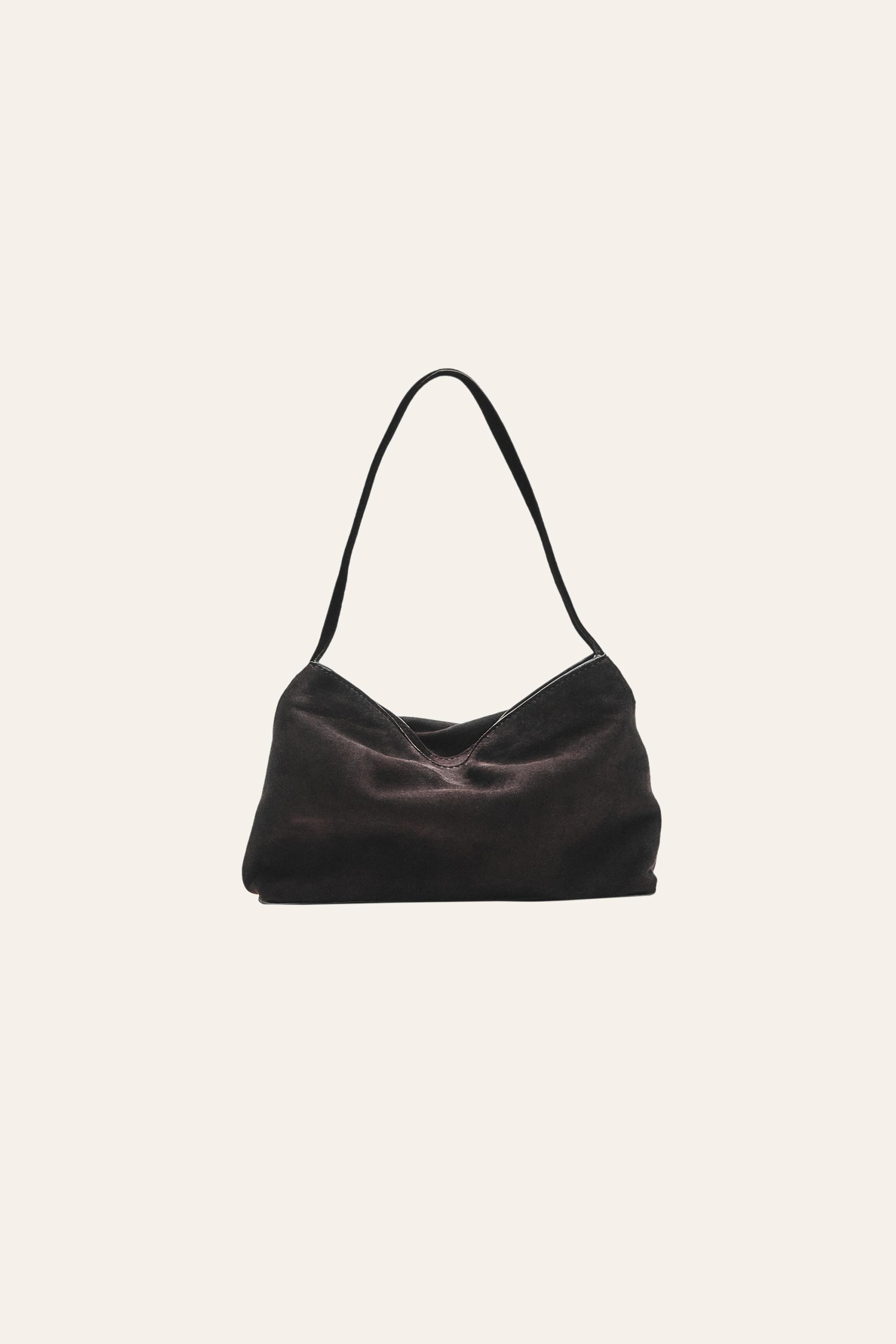 Small split suede leather shoulder bag — Chocolate