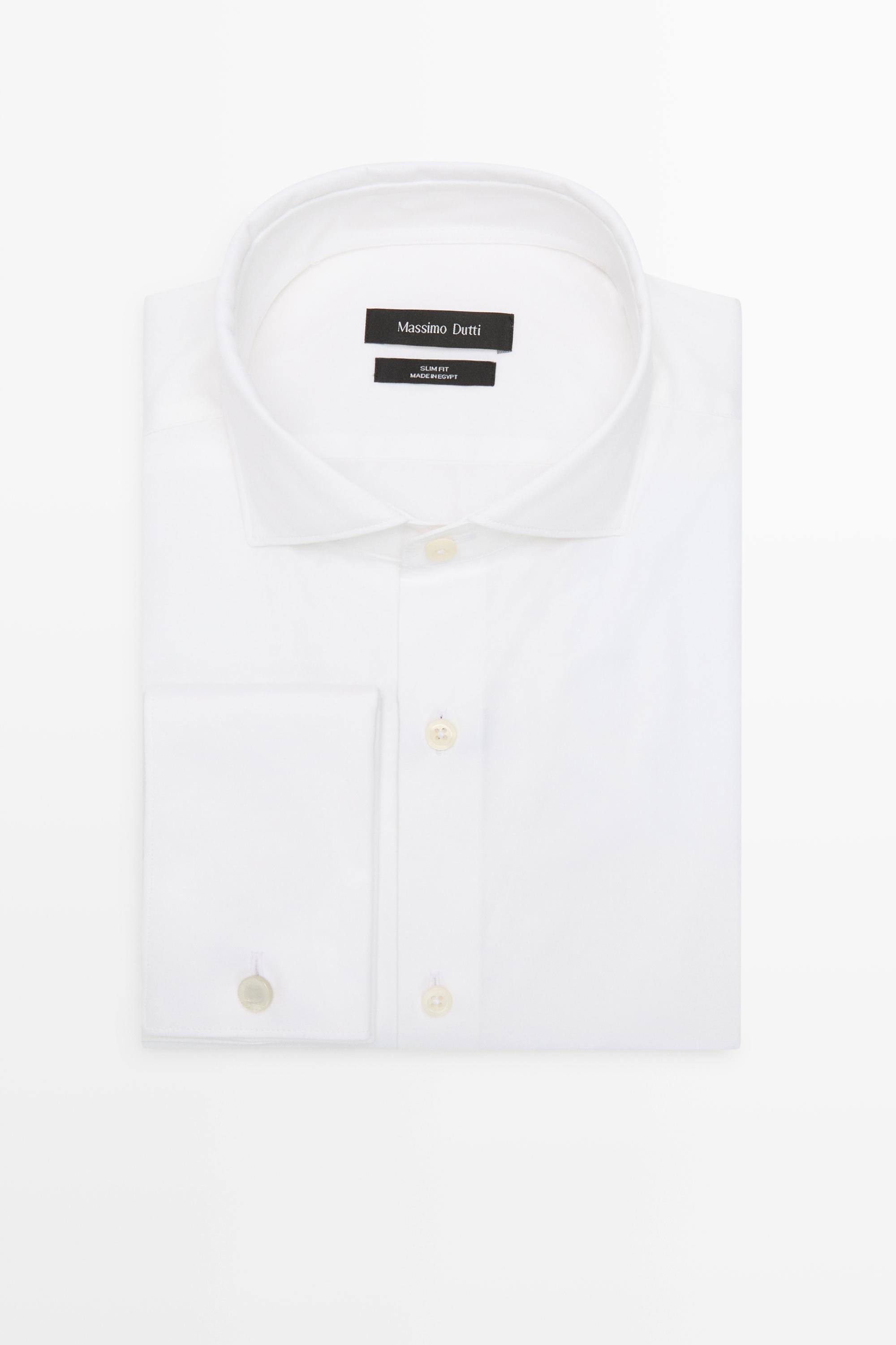 Slim fit cotton shirt with double cuffs