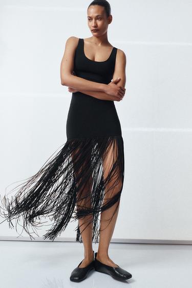 Zara FRINGED DRESS - Black