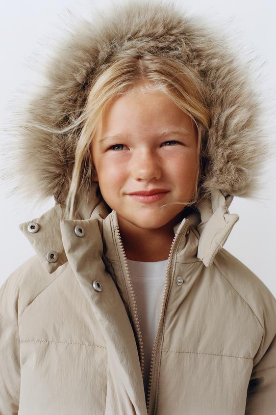 DOWN JACKET 50% FEATHER 50% DOWN DETACHABLE FAUX FUR HOODIE WATER-REPELLENT THERMAL INSULATION - Beige by Zara - Image 0