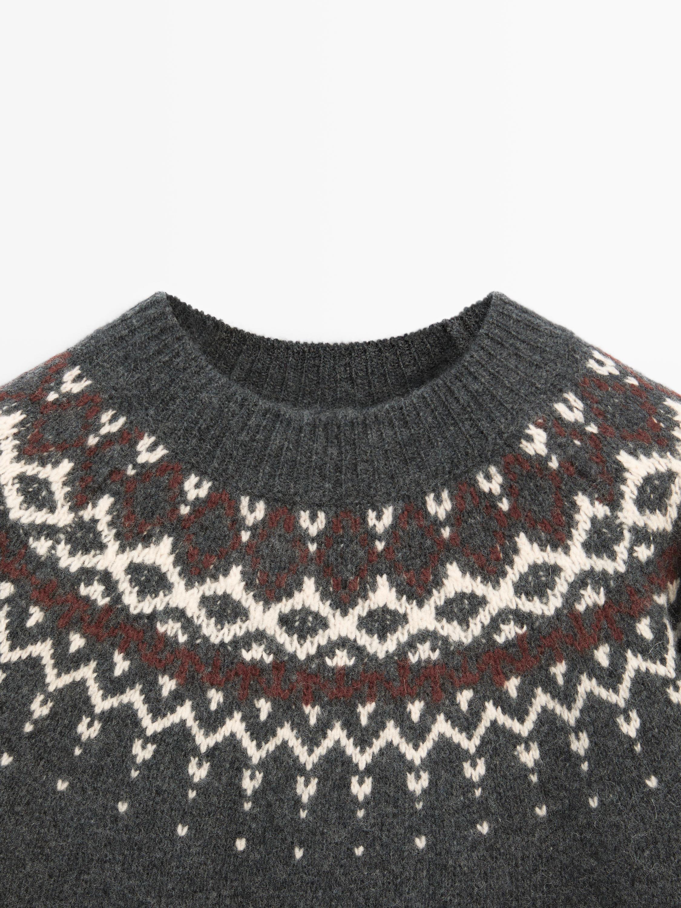 100% wool jacquard knit sweater