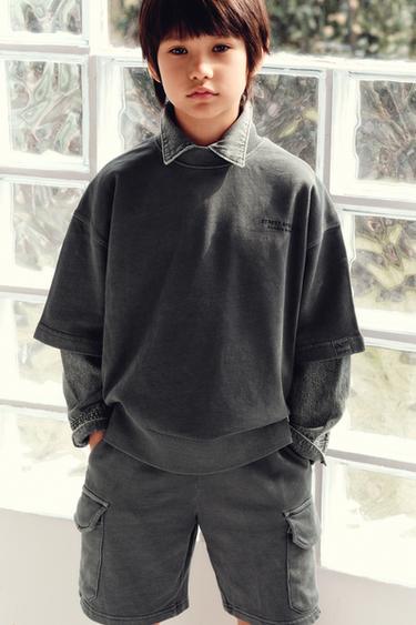 Zara 短袖運動衫和工作短褲套裝 - 煤灰色