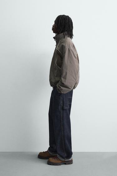 BOXY FIT STRIPED JACKET - Brown by Zara - Image 3