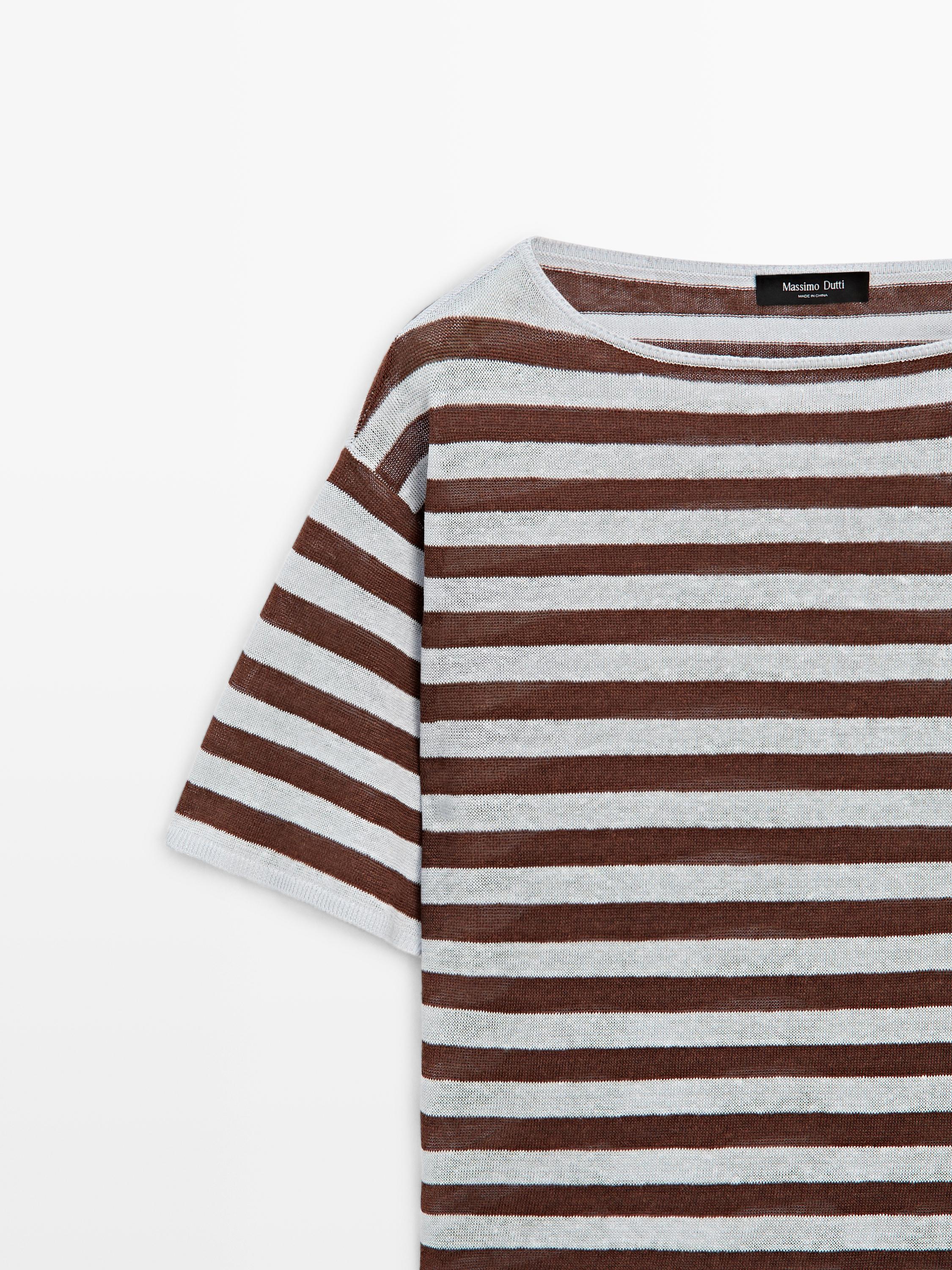 Striped linen boat neck T-shirt
