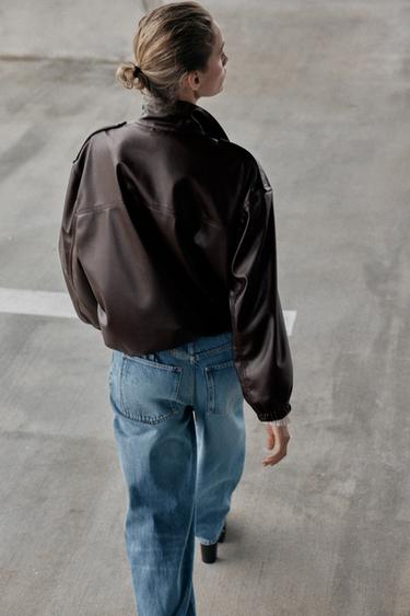 LEATHER EFFECT BOMBER JACKET - Dark brown by Zara - Image 5