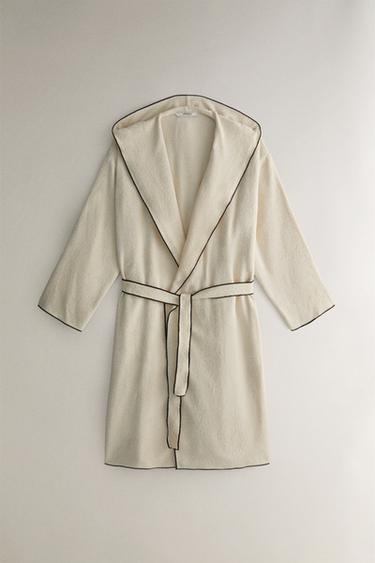 Zara OVERLOCK COTTON BATHROBE (320 GXM²) - Sand / Black