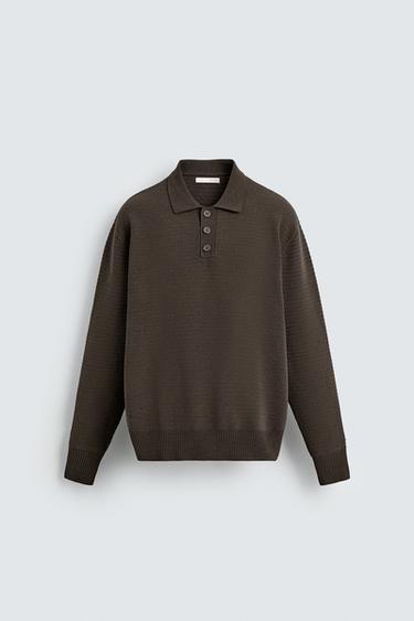 POLO EN MAILLE CHENILLE - Kaki foncé de Zara - Image 6