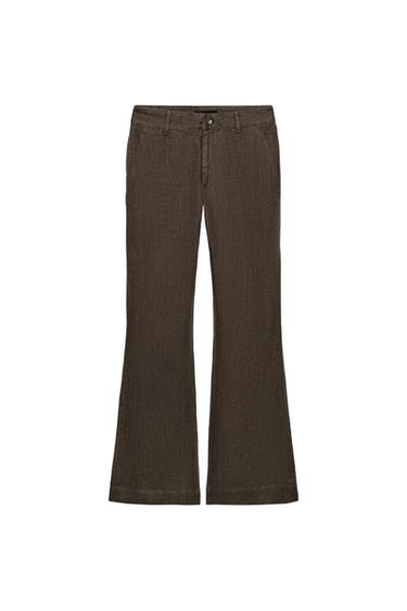 ZW COLLECTION FLARE LINEN TROUSERS - Mink by Zara