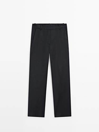 Zara Straight-leg linen blend trousers - Navy blue - Image 0