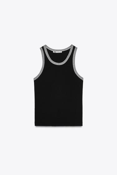 CAMISETA RIB CONTRASTE - Negro de Zara