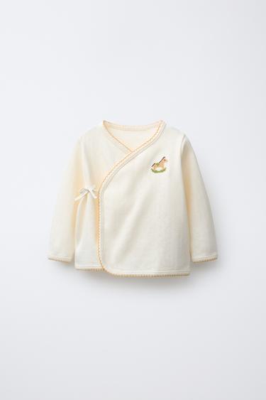 POINTELLE T-SHIRT WITH CROSS STITCH EMBROIDERED HORSE - Light ecru by Zara