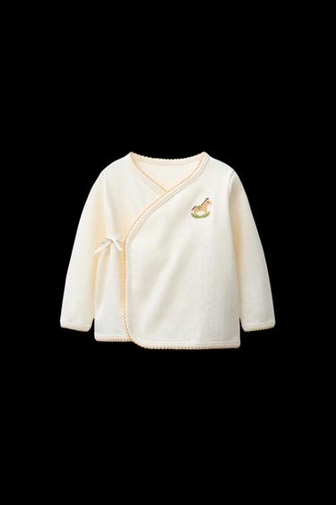 POINTELLE T-SHIRT WITH CROSS STITCH EMBROIDERED HORSE - Light ecru by Zara