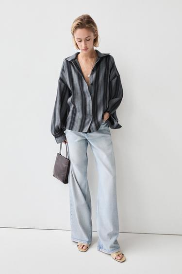 Striped flowing cotton linen shirt — Blue 1