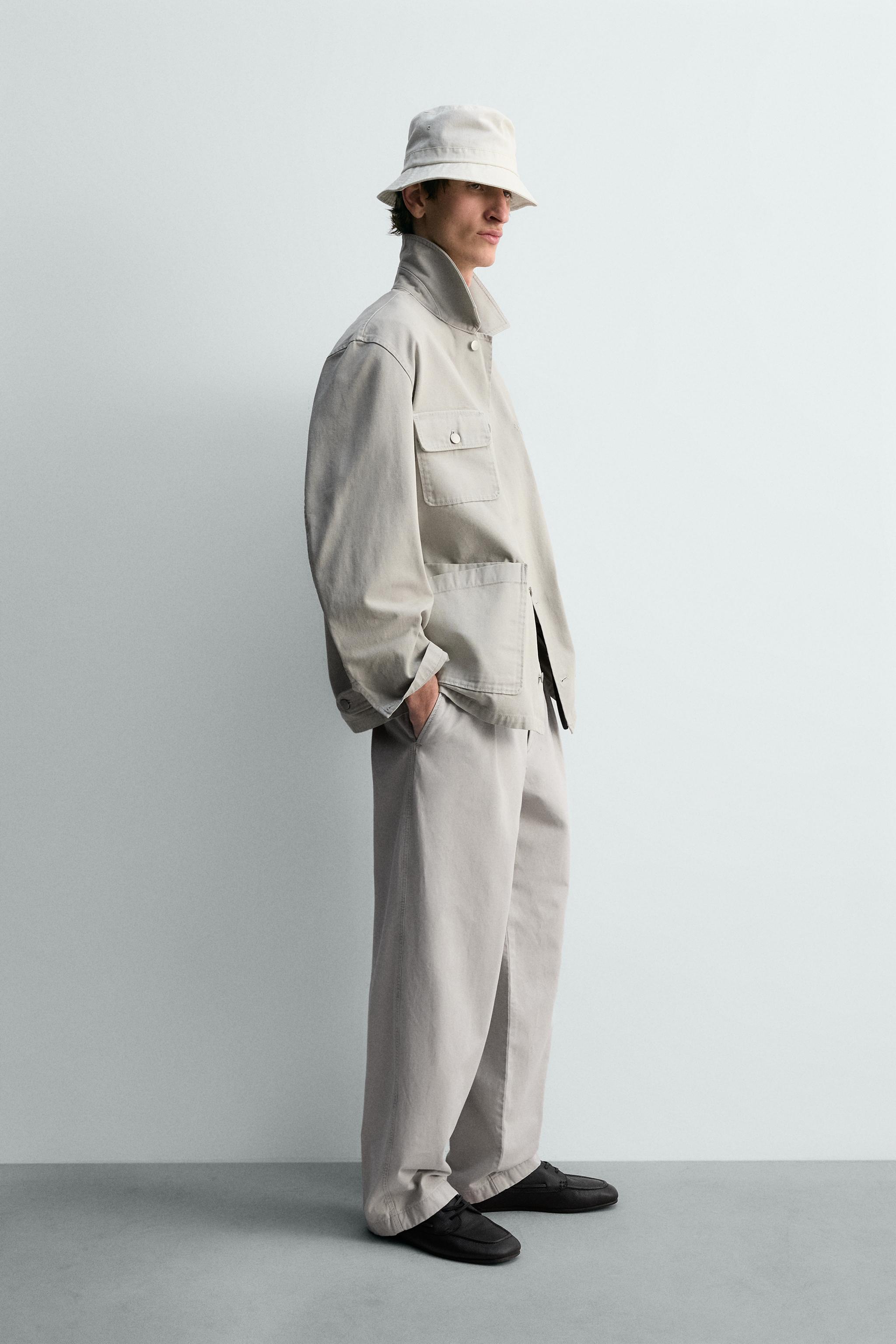 RELAXED FIT WASHED JACKET WITH POCKETS — Grey / Blue