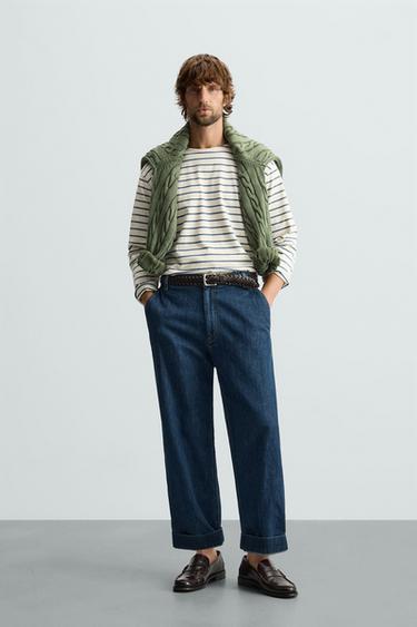 CAMISETA JACQUARD RAYAS - Crudo / Azul de Zara - Imagen 0