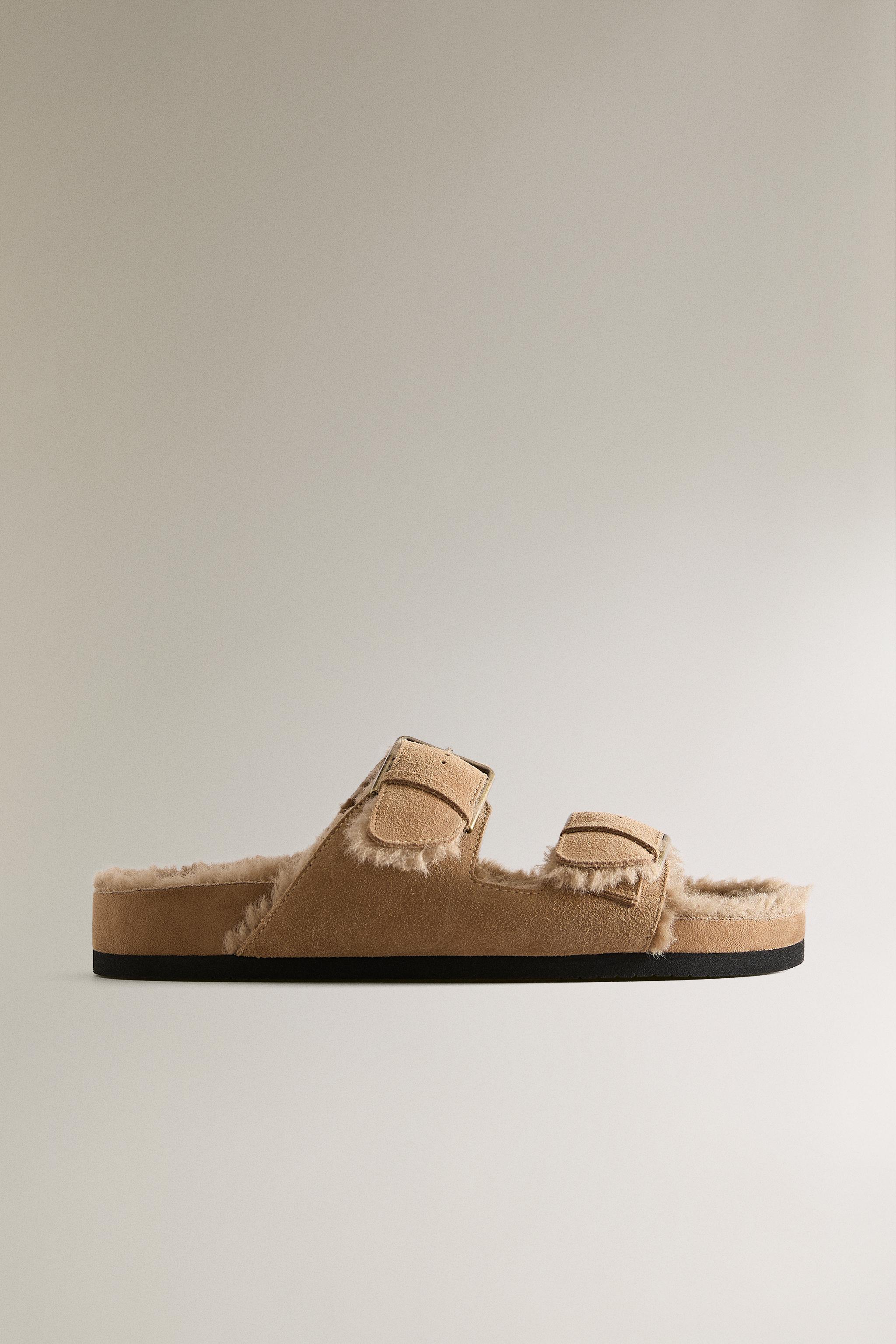 WARM DOUBLE-BUCKLE SPLIT LEATHER SANDALS - Off White | ZARA United
