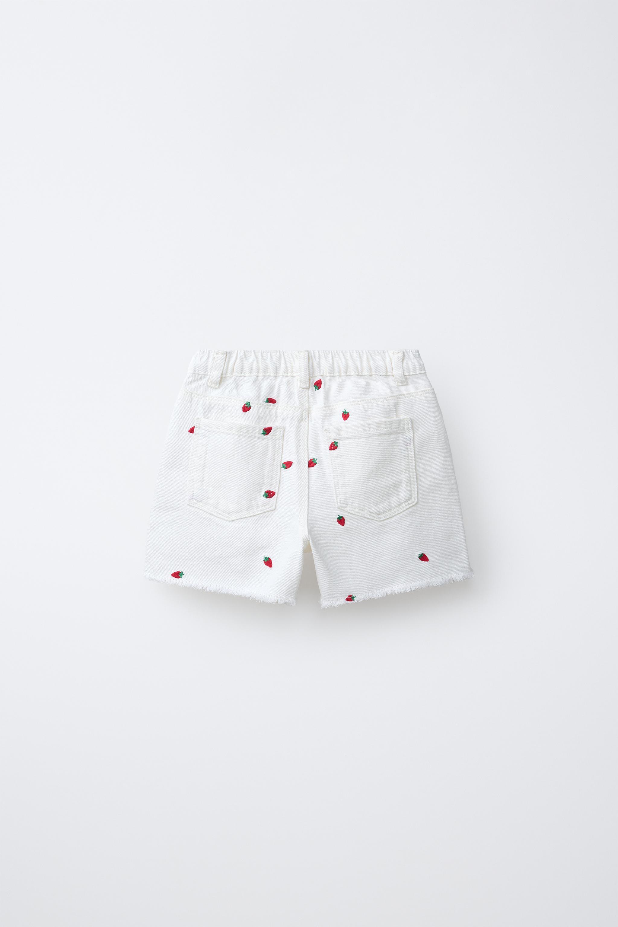 EMBROIDERED STRAWBERRY MOM FIT TWILL SHORTS CASA LAWA X ZARA KIDS
