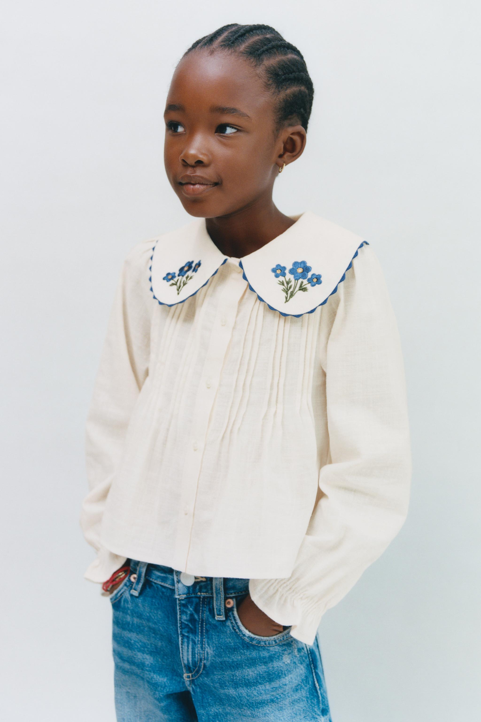 EMBROIDERED COLLAR SHIRT — Ecru