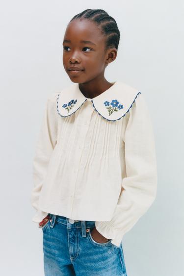 CAMISA COM GOLA BORDADA - Cru da Zara