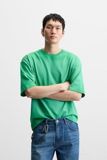 RELAXED FIT SPRAY WASH T-SHIRT - Green by Zara