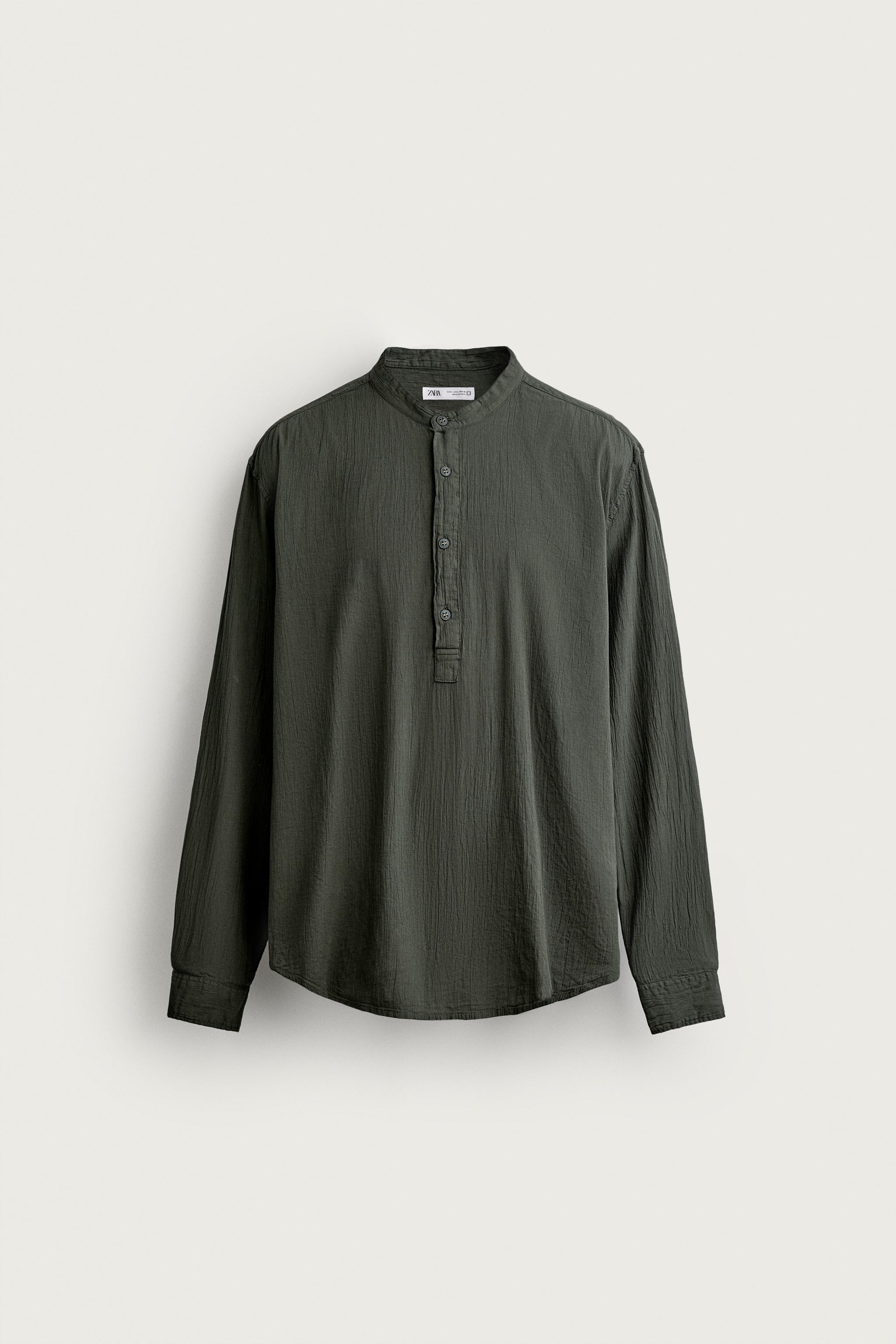 WRINKLED EFFECT POLO SHIRT — Dark khaki