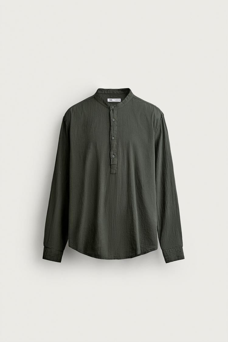 WRINKLED EFFECT POLO SHIRT — Dark khaki