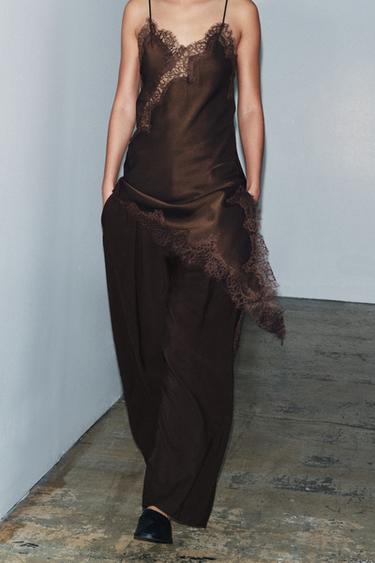 PANTALON CAROTTE LARGE AVEC BOUCLE ZW COLLECTION - Chocolat de Zara - Image 5