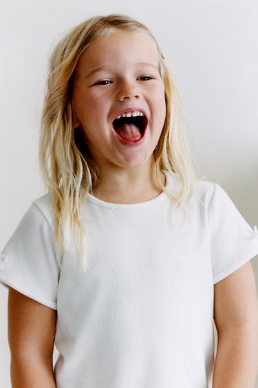 Zara BOW RIBBED T-SHIRT - White