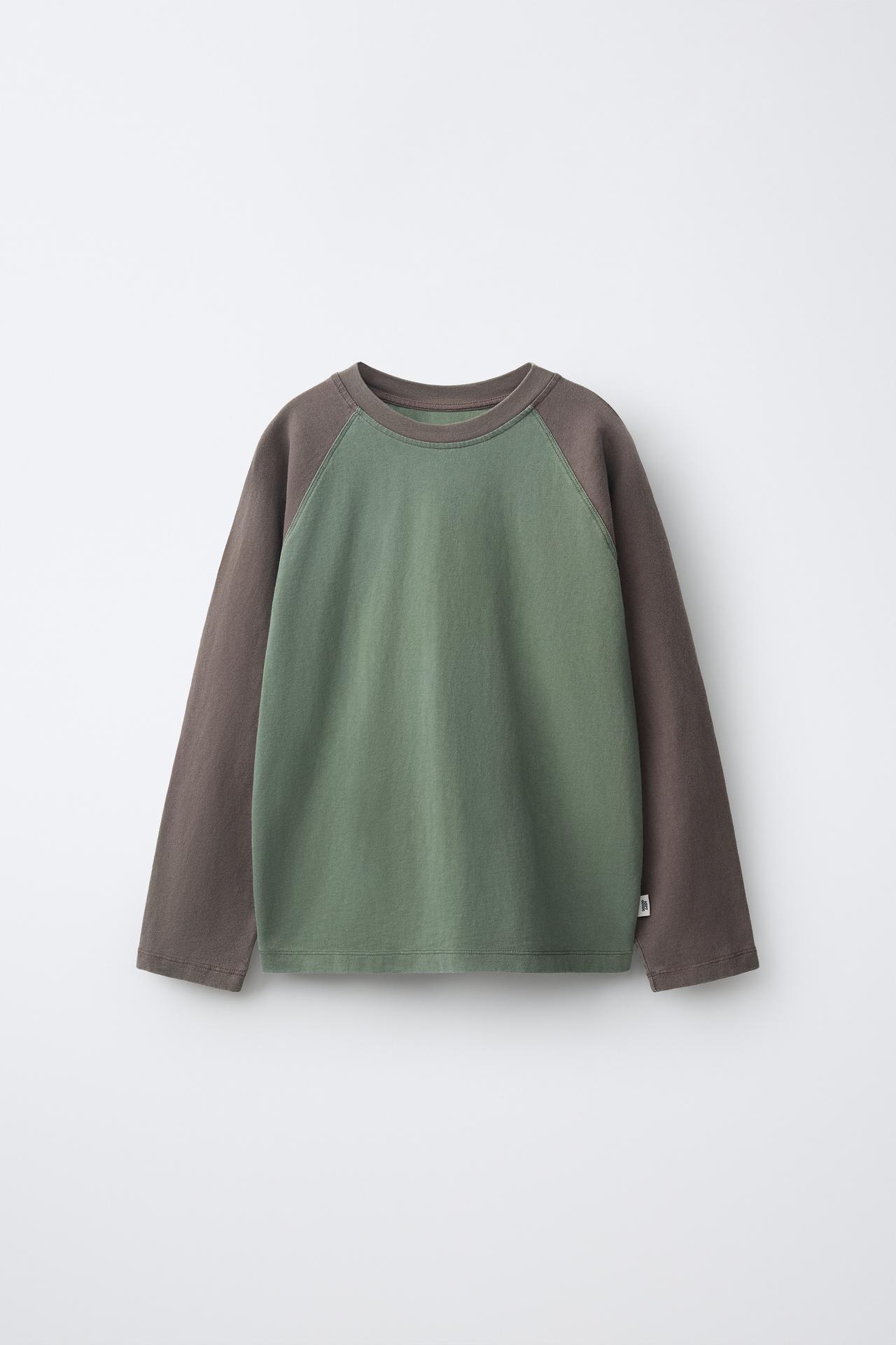CONTRAST RAGLAN LONG SLEEVE T-SHIRT — Greenish