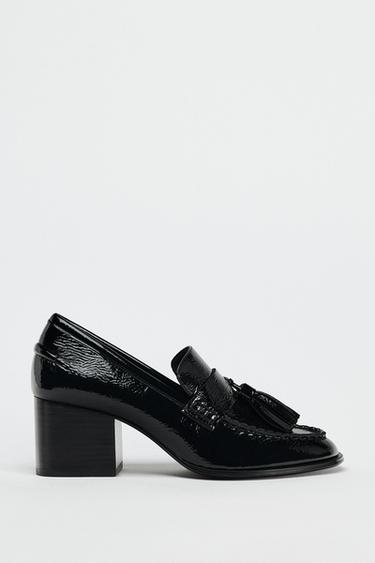 Zara FAUX PATENT TASSELED LOAFERS - Black