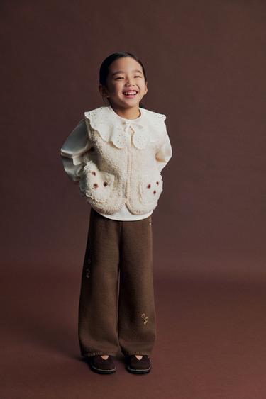 EMBROIDERED FLOWER KNIT TROUSERS - Chocolate by Zara