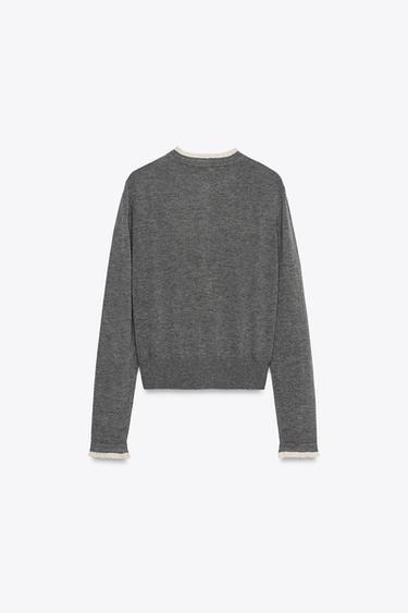 LACE TRIM COMBINATION CARDIGAN - Grey by Zara - Image 6