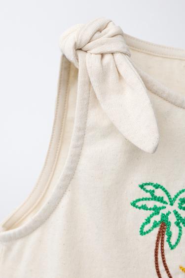 TROPICAL EMBROIDERED KNOT T-SHIRT - Ecru by Zara - Image 3