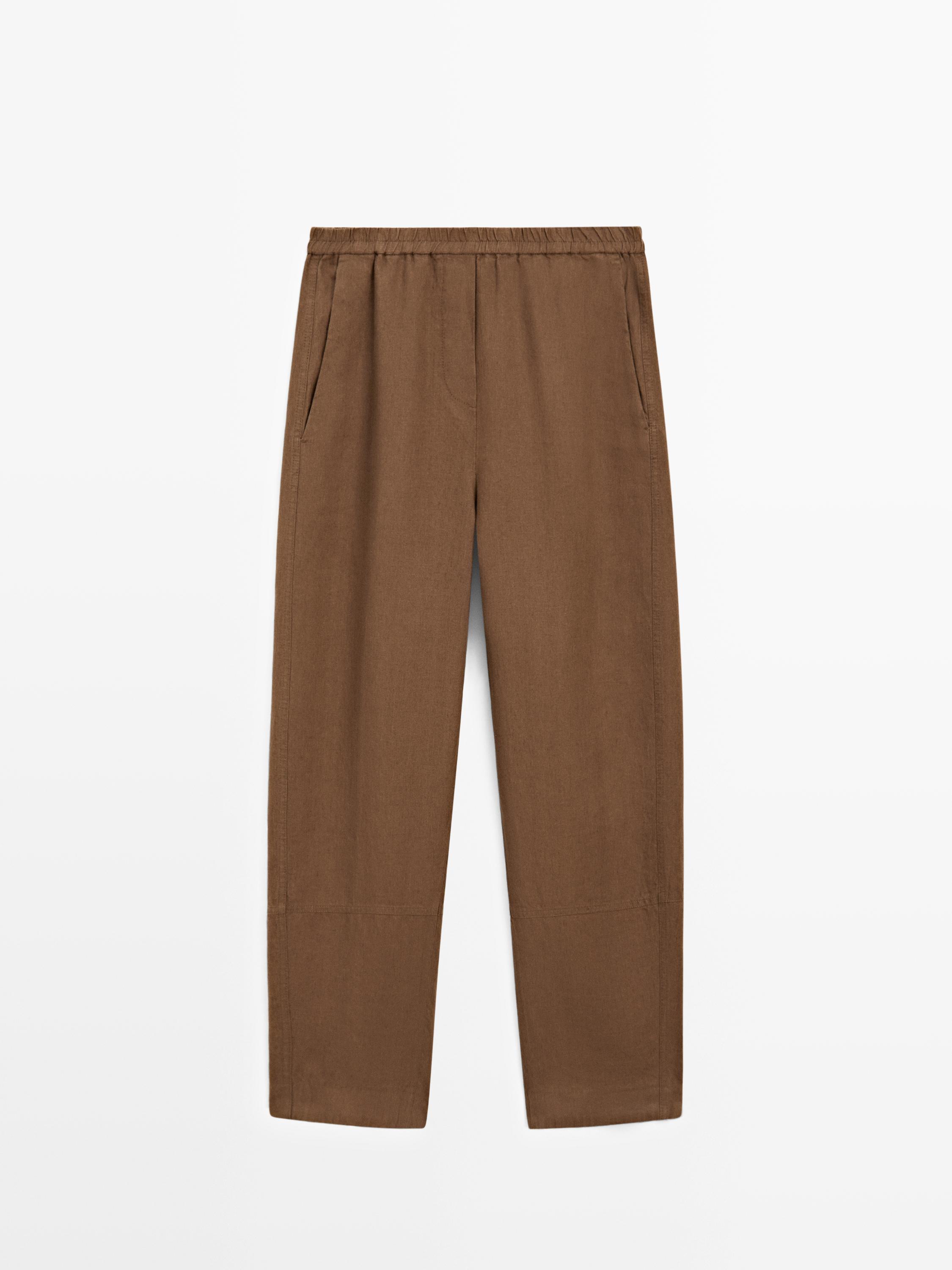 Linen trousers with elasticated waistband