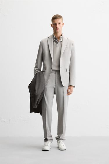 КОСТЮМНЫЙ ПИДЖАК ИЗ РЕЛЬЕФНОЙ ТКАНИ — КАМЕННО-СЕРЫЙ от Zara — изображение 0