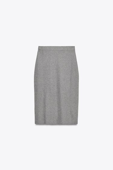JUPE MI-LONGUE EN MAILLE UNIE - Gris chiné de Zara - Image 3