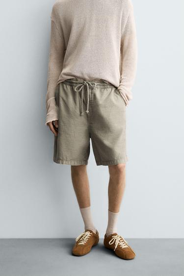 ШОРТЫ С ЭФФЕКТОМ ПОТЕРТОСТИ RELAXED FIT — ХАКИ от Zara