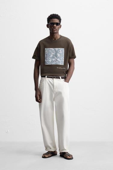 Zaras T-SHIRT MED RELIEF-LAPP - Brun - Bild 0