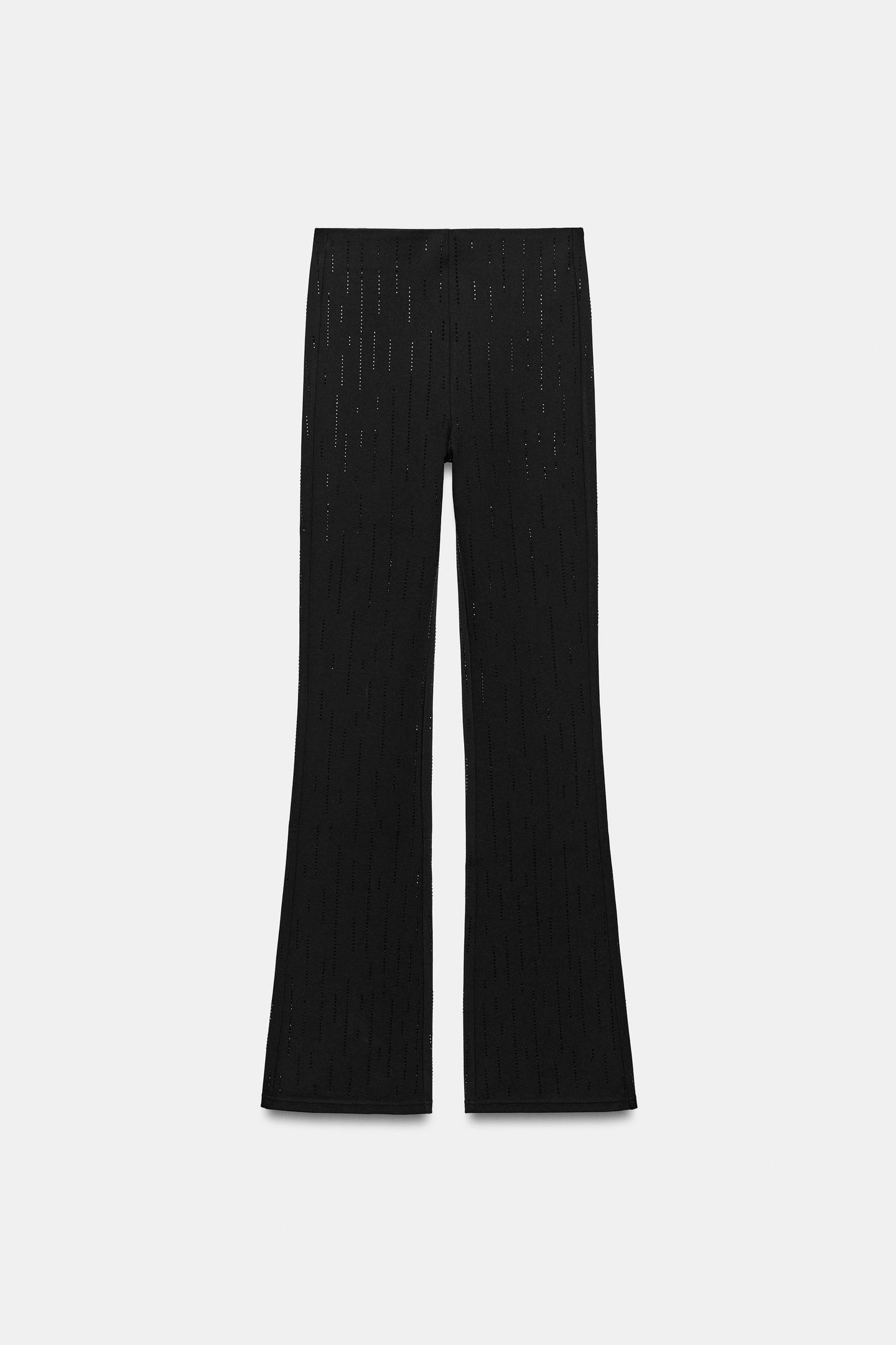 Женские леггинсы Zara Flare with rhinestones, цвет: Чёрный — фото 6