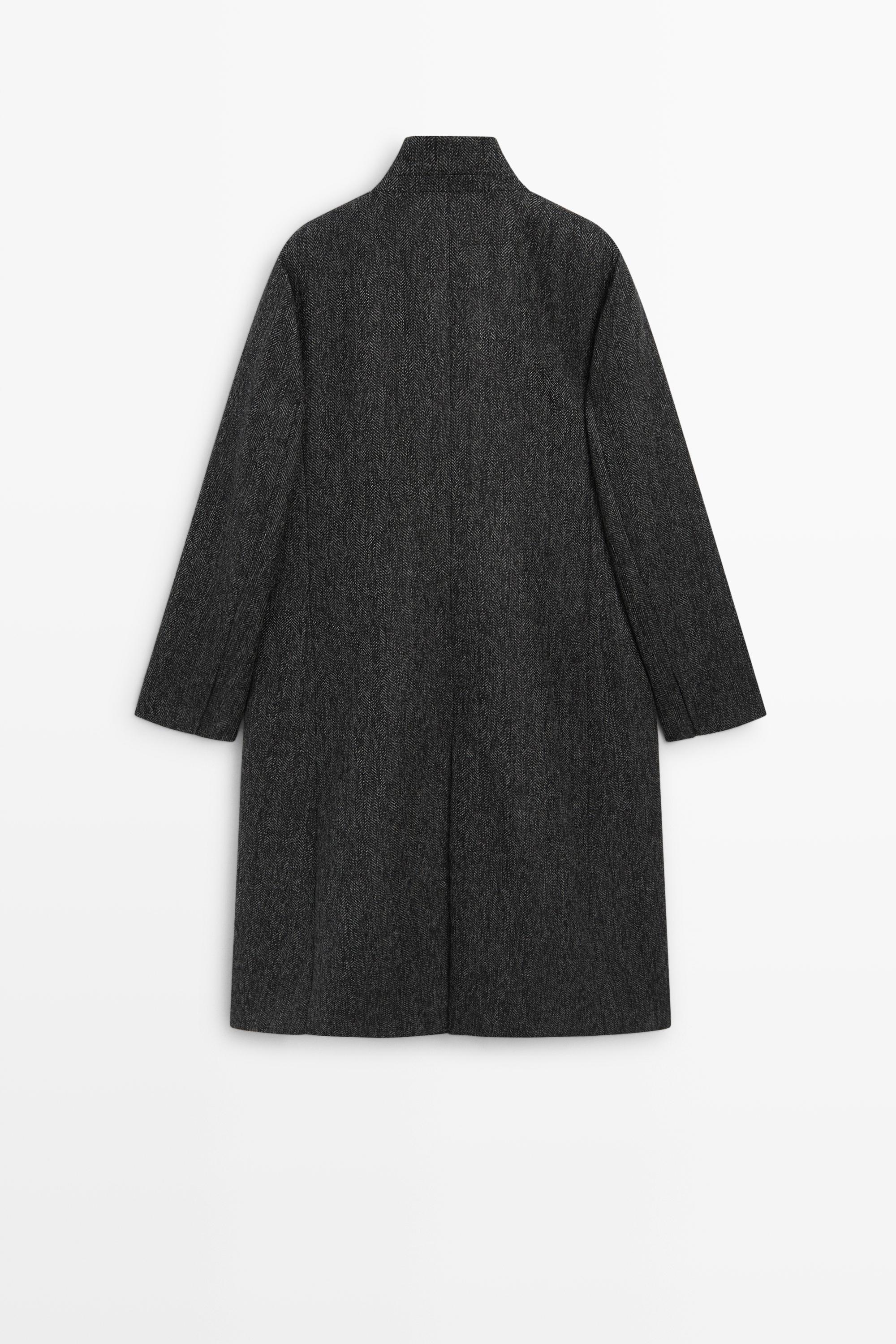 Manteau long en mélange de laine motif chevrons