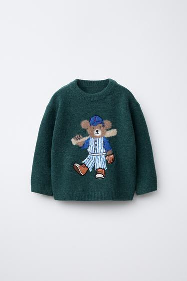 TRICOT TRUI MET BEER - Groen gemêleerd van Zara